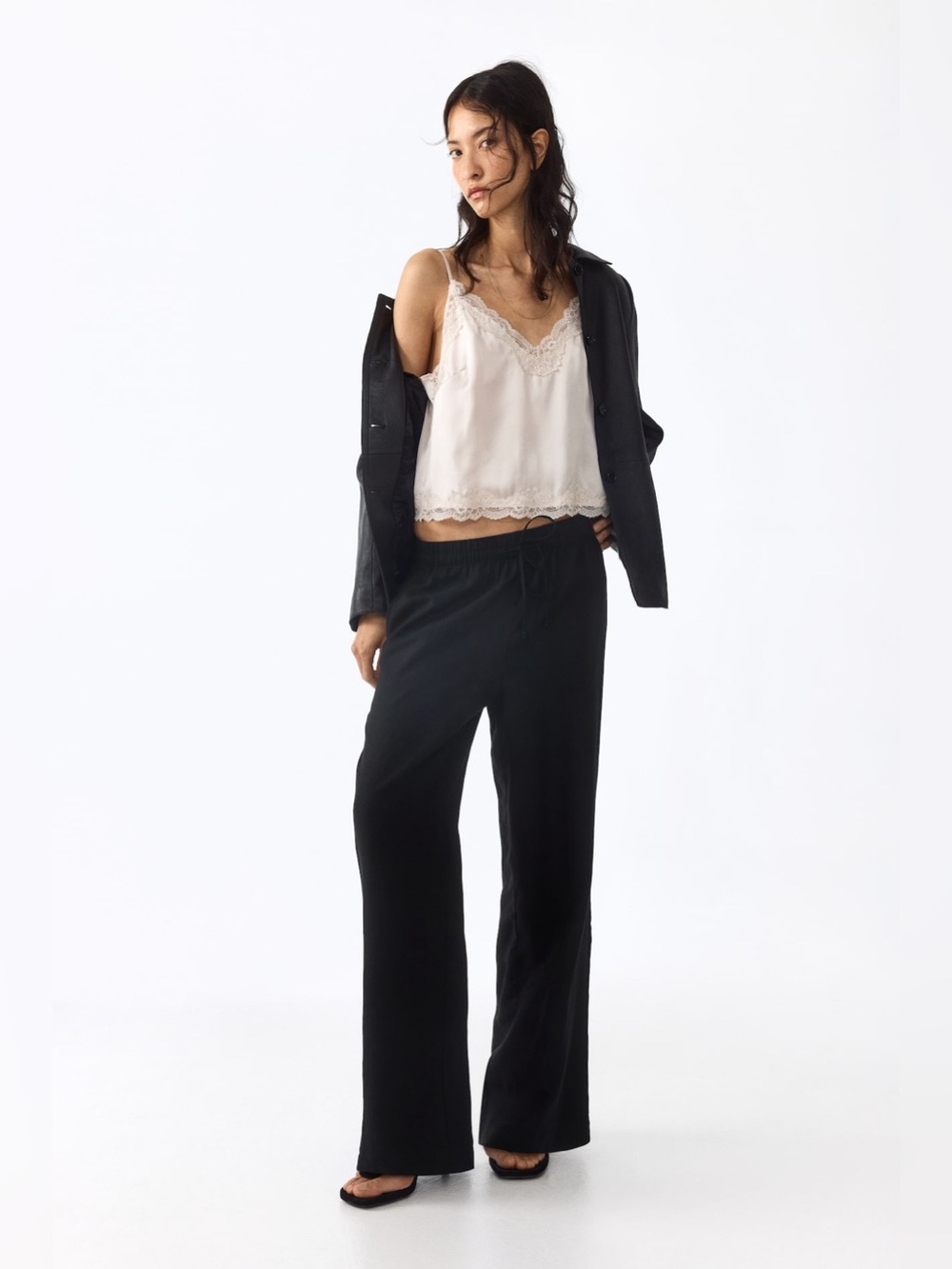 H&M LINEN-BLEND PANTS